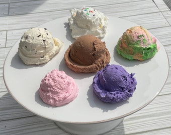 Fake ice cream scoops, fake ice cream, tiered tray decor, ice cream decor