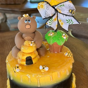 Bee theme faux cake, honeybee cake, honey bear
