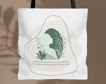 Kindness for Change Green Tote Bag | Chic Everyday | 100% Polyester | Shoulder | Beach | Poolside | Minimalist | Student | Laptop | Large