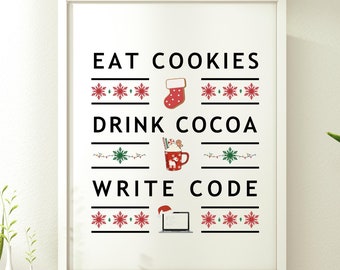Arte de codificação de Natal: biscoitos, chocolate quente, código - decoração tecnológica para o feriado (download digital)