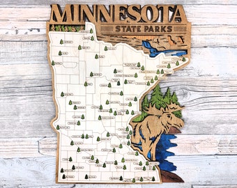 3D Minnesota State Parks Map: Personalized Wooden Travel Tracker Map