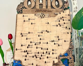 3D Ohio State Parks Map: Personalized Wooden Travel Tracker Map
