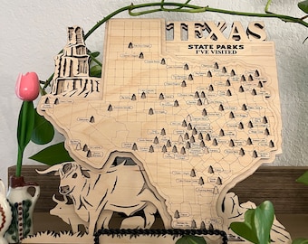3D Wooden Texas State Parks Map: Personalized Travel Tracker