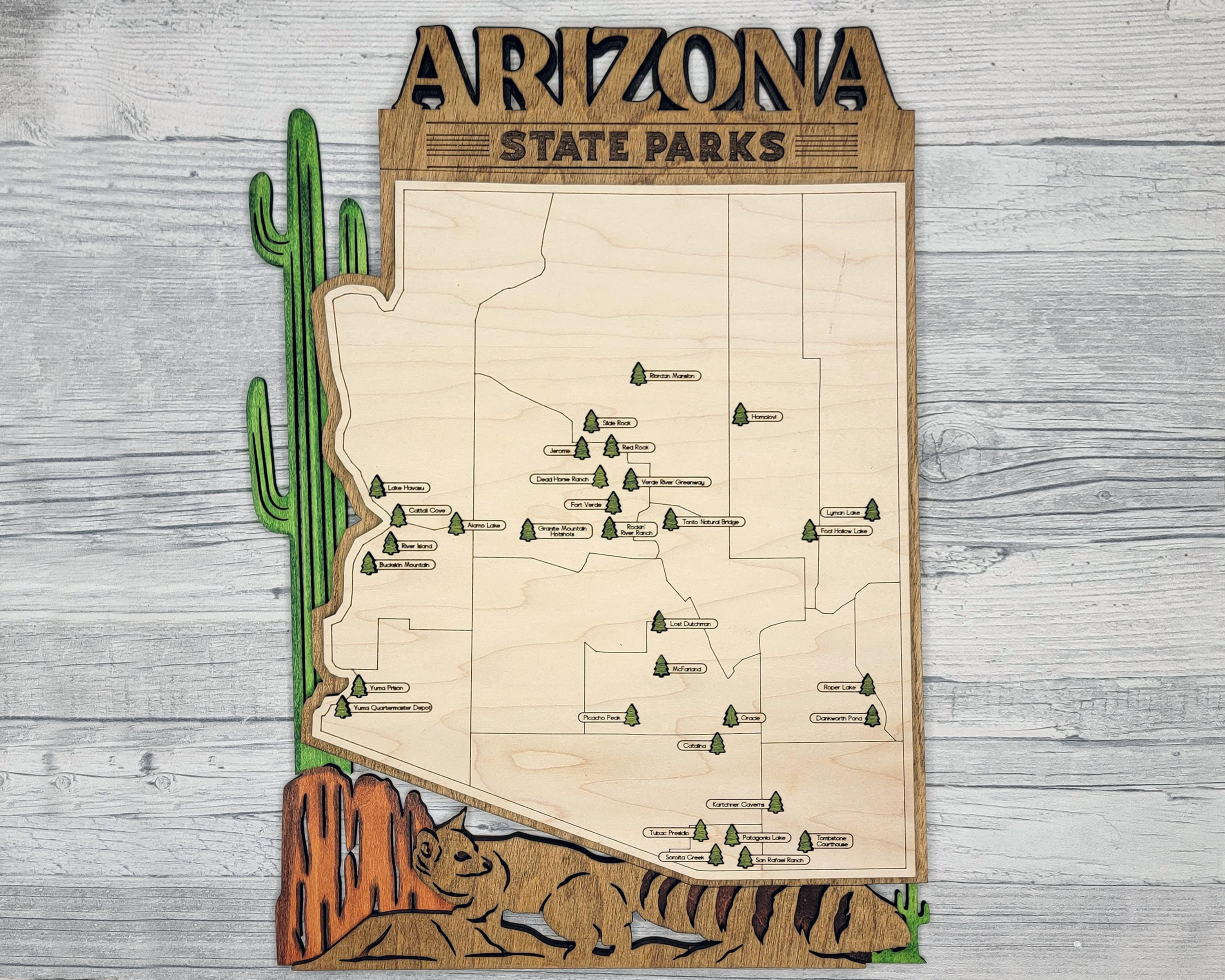 3D Arizona State Parks Map: Personalized Wood Travel Tracker Map