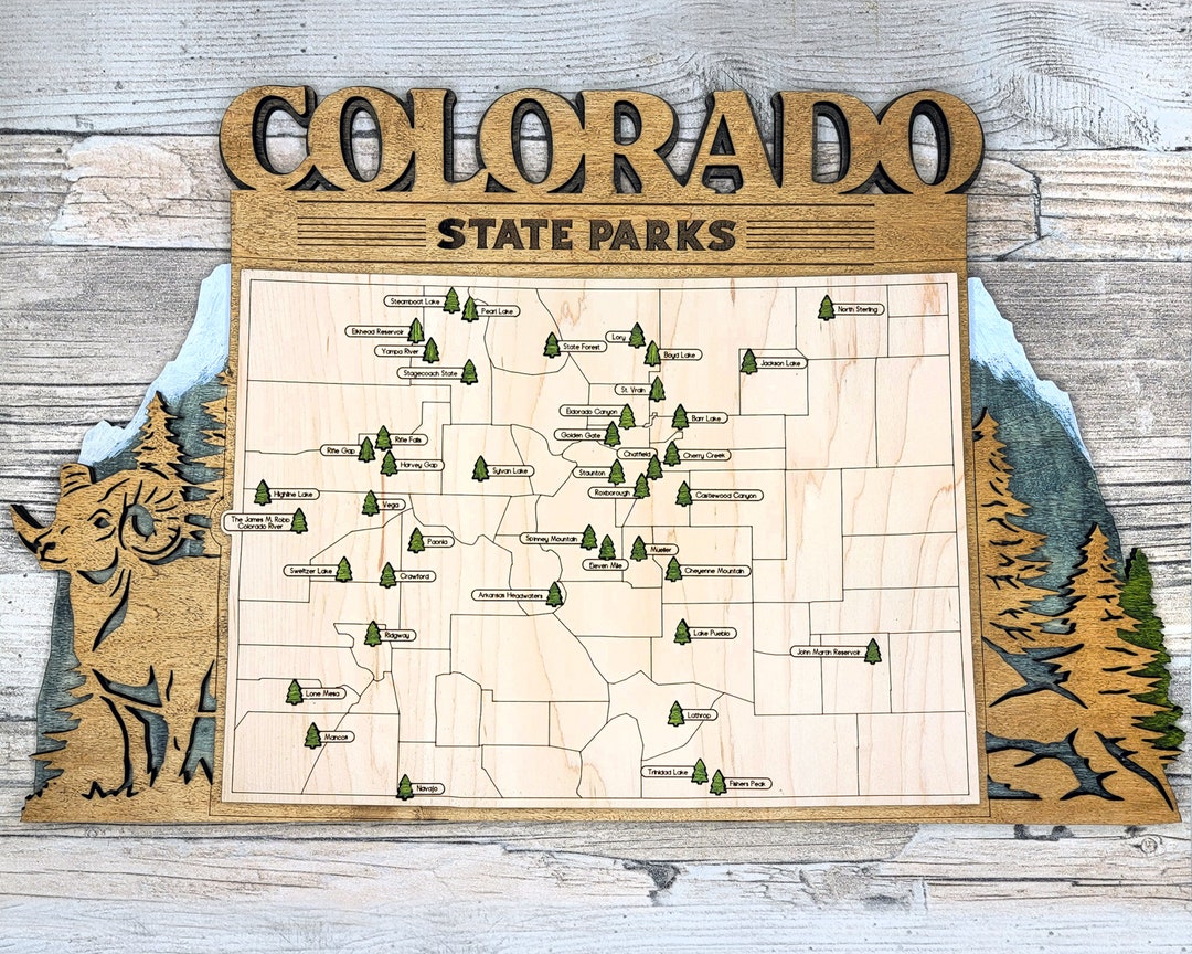3D Colorado State Parks Travel Map – Personalized Wooden Wall Decor – Gift for Hikers & Outdoor Lovers – Travel Tracker