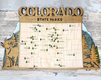 3D Colorado State Parks Map: Personalized Wood Travel Tracker Map