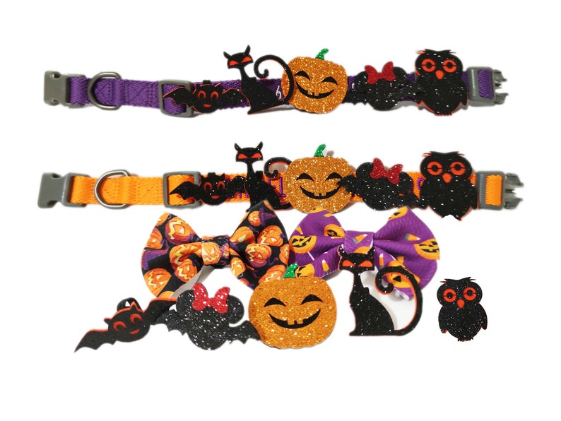 P.Y.T. PET_Sales BUY1GET1FREE_Halloween Thanksgiving Dog Collars, décor,Detachable Embellishment,Pumpkin, Bat,Owl,Bow Tie, Holiday Accessory image 2