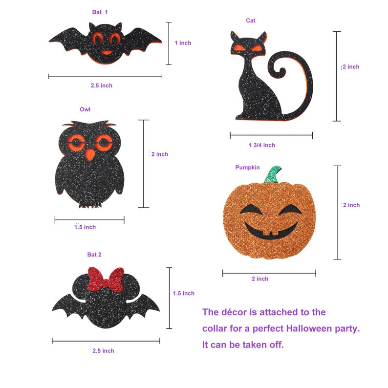 P.Y.T. PET_Sales BUY1GET1FREE_Halloween Thanksgiving Dog Collars, décor,Detachable Embellishment,Pumpkin, Bat,Owl,Bow Tie, Holiday Accessory 5 Halloween Décors