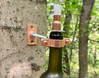 Wine Bottle Tiki Torch Wick Holder and Clamp Hnager in Copper (1 Kit), Mosquito Repellent Outdoor Lighting