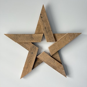 Large 24” Rustic Wooden Hanging Star Home Decor, Vintage Farmhouse Wood