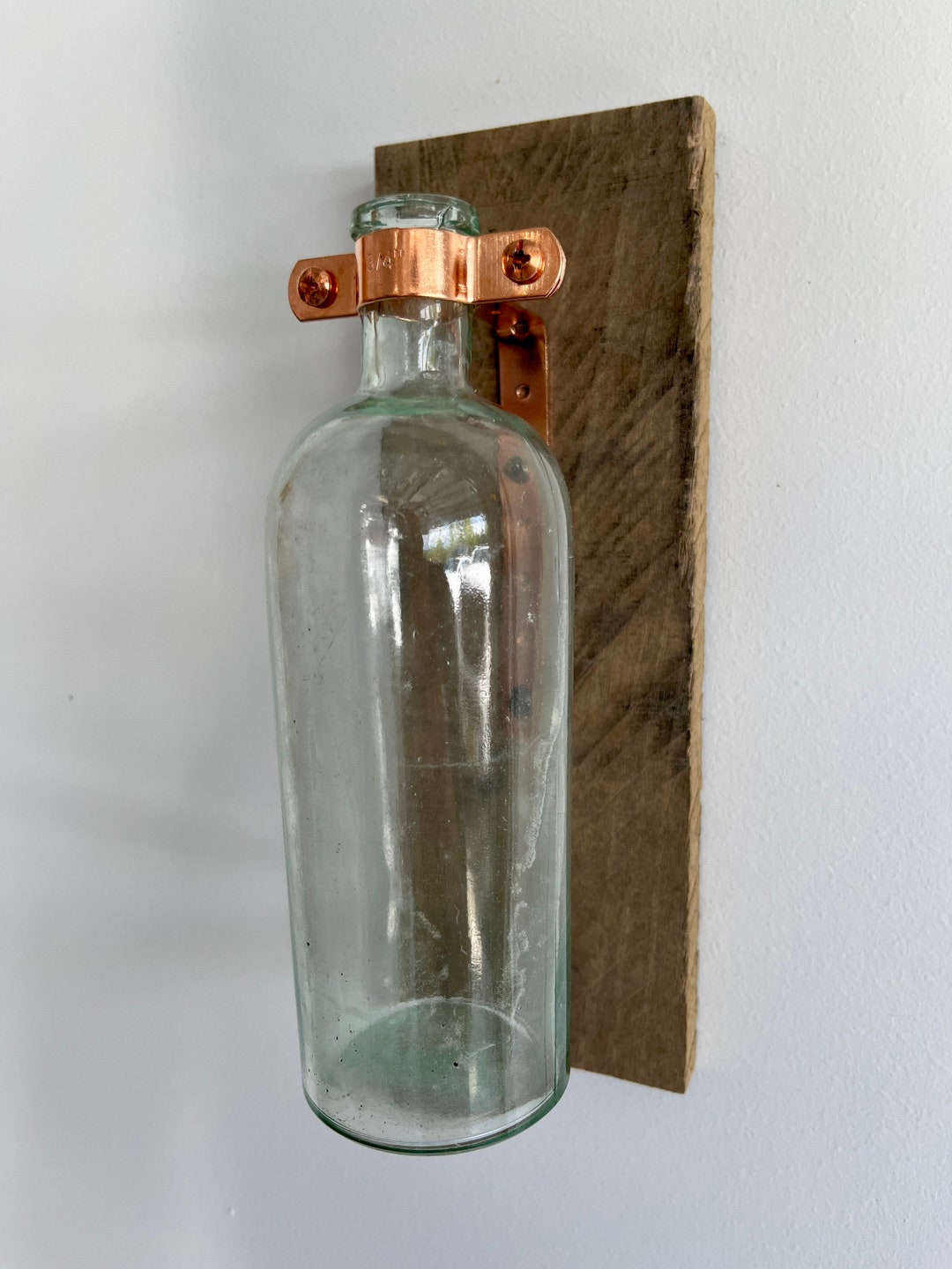 Antique Hand Dug Medicine Bottle Vase Sconce Mounted on Vintage Wood
