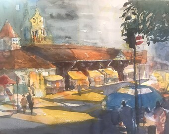 Watercolour painting Singapore scenery-Geylang