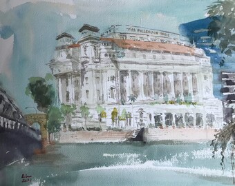 Watercolour painting Singapore scenery-Geylang