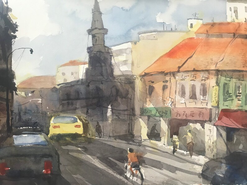 Watercolour painting Singapore scenery-Geylang