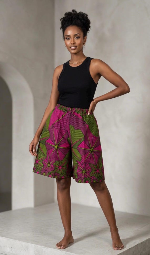 African Print short with elastic waist band