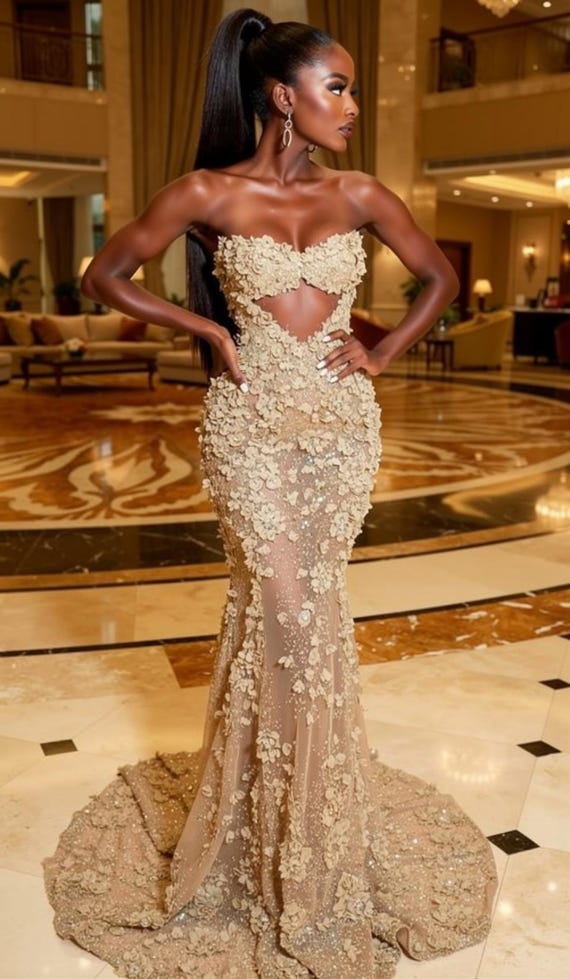 Strapless Floral Appliqué Evening gown