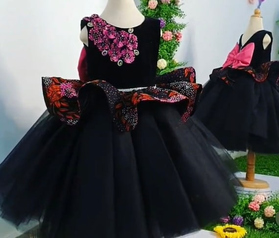 Embellished African print & velvet tulle party dress