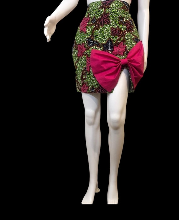 Ankara skirt, African print pencil skirt, Ankara Mini skirt, front bow skirt,mini front slit skirt with elaborate bow