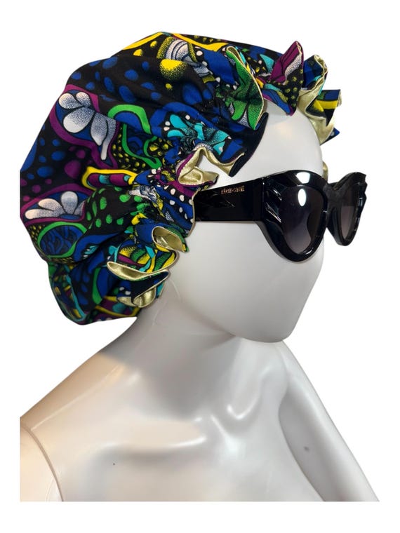 African print bonnet- Satin lined- reversible bonnet