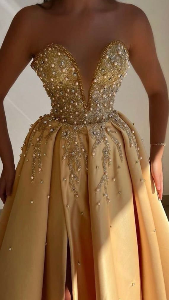 Hand beaded party dress, high slit delicately embellished dress,special occasion dress,prom dress