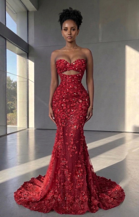 Strapless Cutout Appliqué Dress