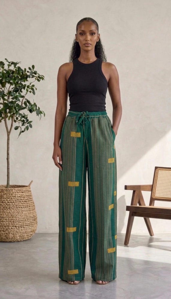 Aso Oke Inspired Wide-Leg Pants