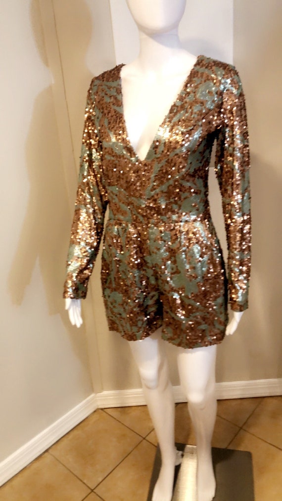 Sequined Party Playsuit: Chic Low Neckline Jumpsuit (Small)