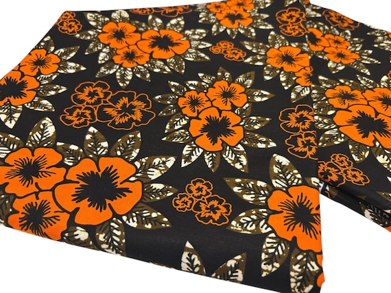 Orange and Black Floral African print fabric