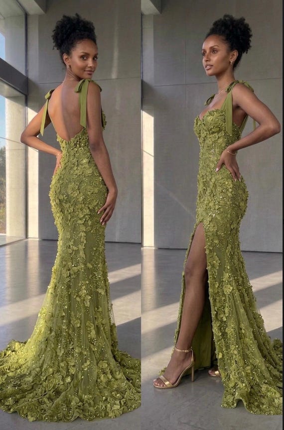 Olive Green 3D  Dress