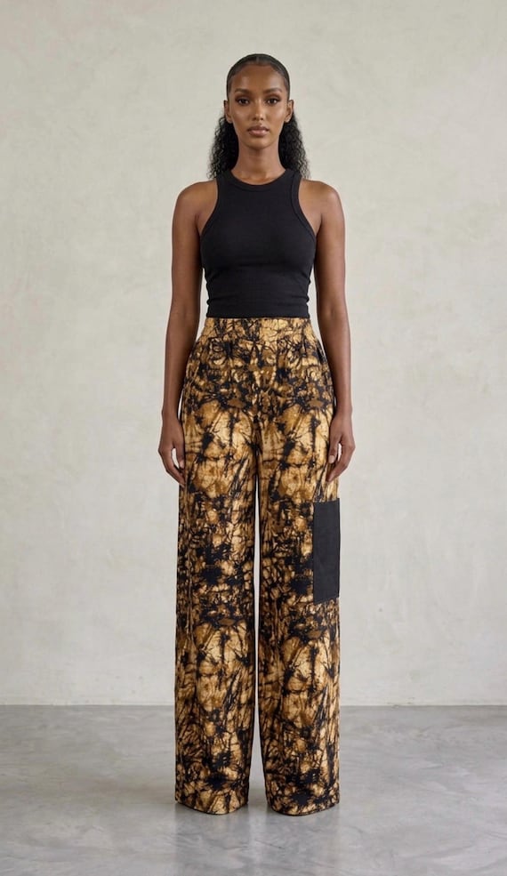 Wide-Leg African Print & Aso oke Pants