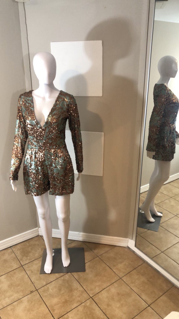 Sequined jumpsuit, chic dress, sexy playsuit, low neckline dress, jumpsuit, party dress