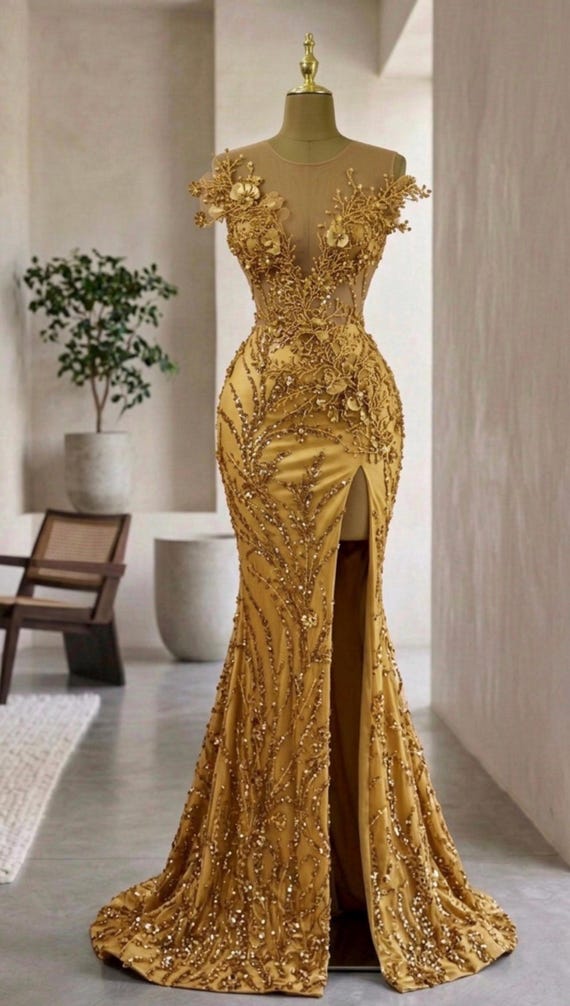 Gold Embroidered Mermaid Dress