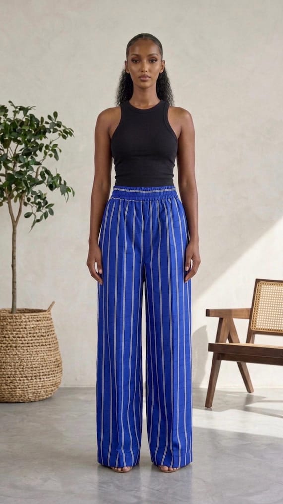 Royal Blue Striped Ankara Pants