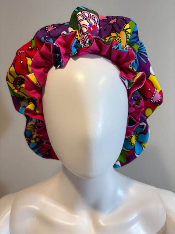 African print bonnet- cotton lined- reversible bonnet