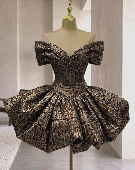 Italian Copper Brocade Two-Piece Dress Set