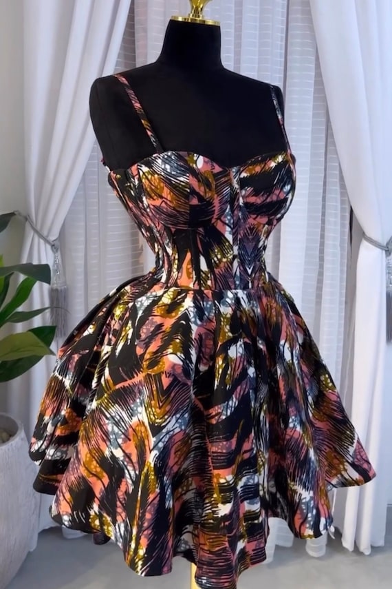 African print/Ankara corset dress, African print skater, corset dress, party dress, chic Ankara, barbie dress. Elegant dress, flare dress