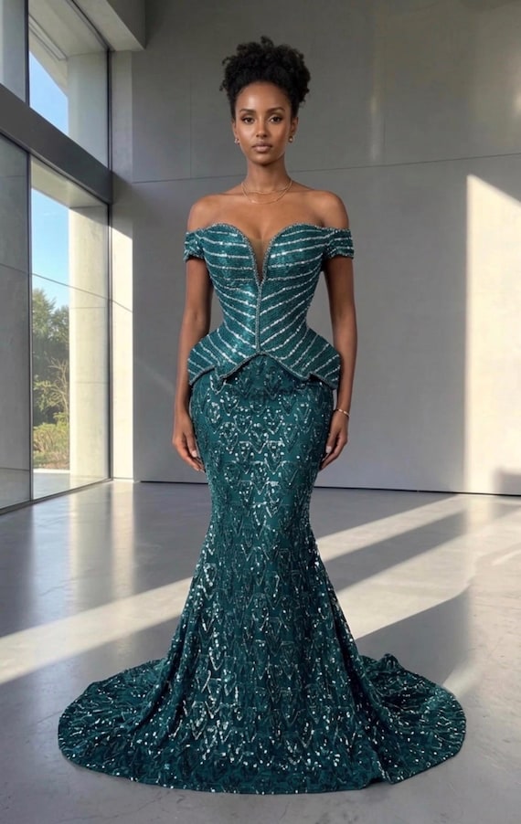 Beaded Emerald green party Skirt and Blouse