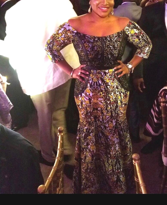 African print off shoulder party dress