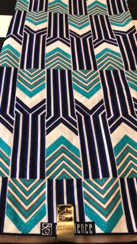 African print fabric, Ankara fabric, blue/white/teal African print, African fabric by the yard, Daviva, excellence, cotton fabric