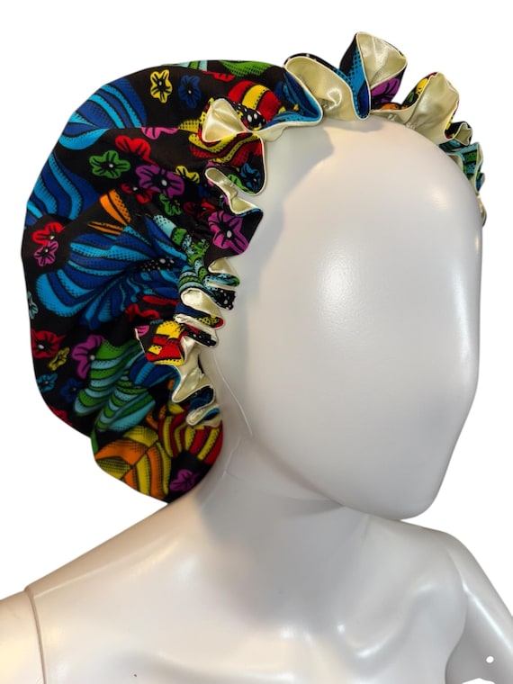 African print bonnet- Satin lined- reversible bonnet