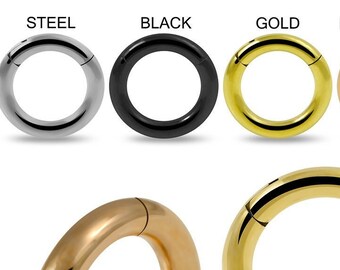 316L Surgical Steel Heavy Gauge Classic Hinged Segment Clicker Ring- 8G & 10G Gauge Hoop - Multiple Colors - Price for One Piece.