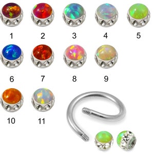 Opal Top and Multi CZ in Epoxy Ball Spiral Barbell- Eyebrow Ring/ Lip Ring- 16G (1.2mm) (Multiple Sizes & Colors Available) -Sold as a Piece