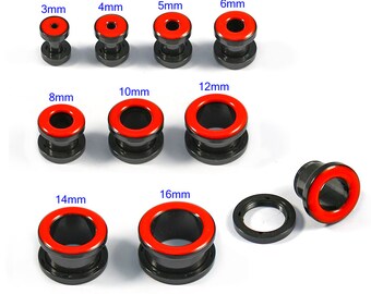 Black /& Red Ceramic Plastic Flesh Tunnels Plugs ** Sizes 9mm 10mm 14mm 16mm 17mm 18mm 19mm 20mm 22mm **