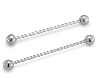 14K White Over Industrial Piercing// Scaffold Piercing Bar Ball End Barbell 14G