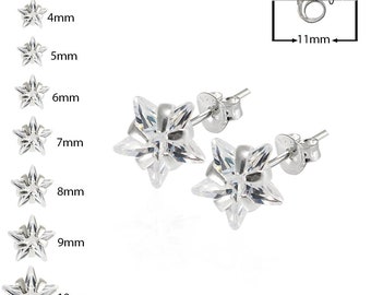 CZ Star Stud Earrings- Ear Piercing Studs- Sterling Silver Earrings (Multiple Sizes Available)