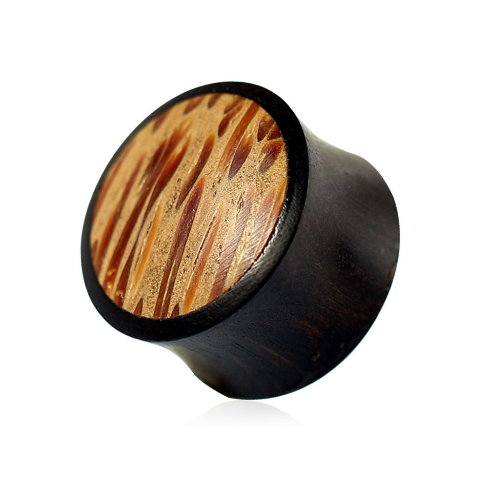 Double Flared Organic Dark Palm Wood Tunnel Ear Plug Gauges Sold By Piece 