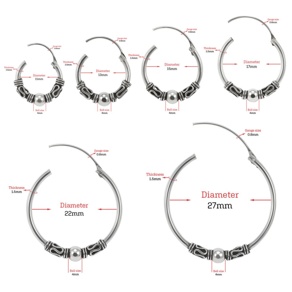 Beaded Bali Hoop Earrings Oxidized Sterling Silver Earrings Etsy
