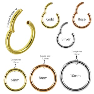 Hinged Clicker Hoop- Sterling Silver,Gold or Rose Gold- Nose Hoop/Septum Clicker/Cartilage Earring-(Price for one piece)18G, 16G or 14G Hoop