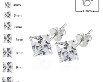 FidgetFidget 2X Sterling Silver Crystal Square Stud Loop Post Earrings 6mm J044 FidgetFidget 2X Sterling Silver Crystal Square Stud Loop Post Earrings 6mm J044