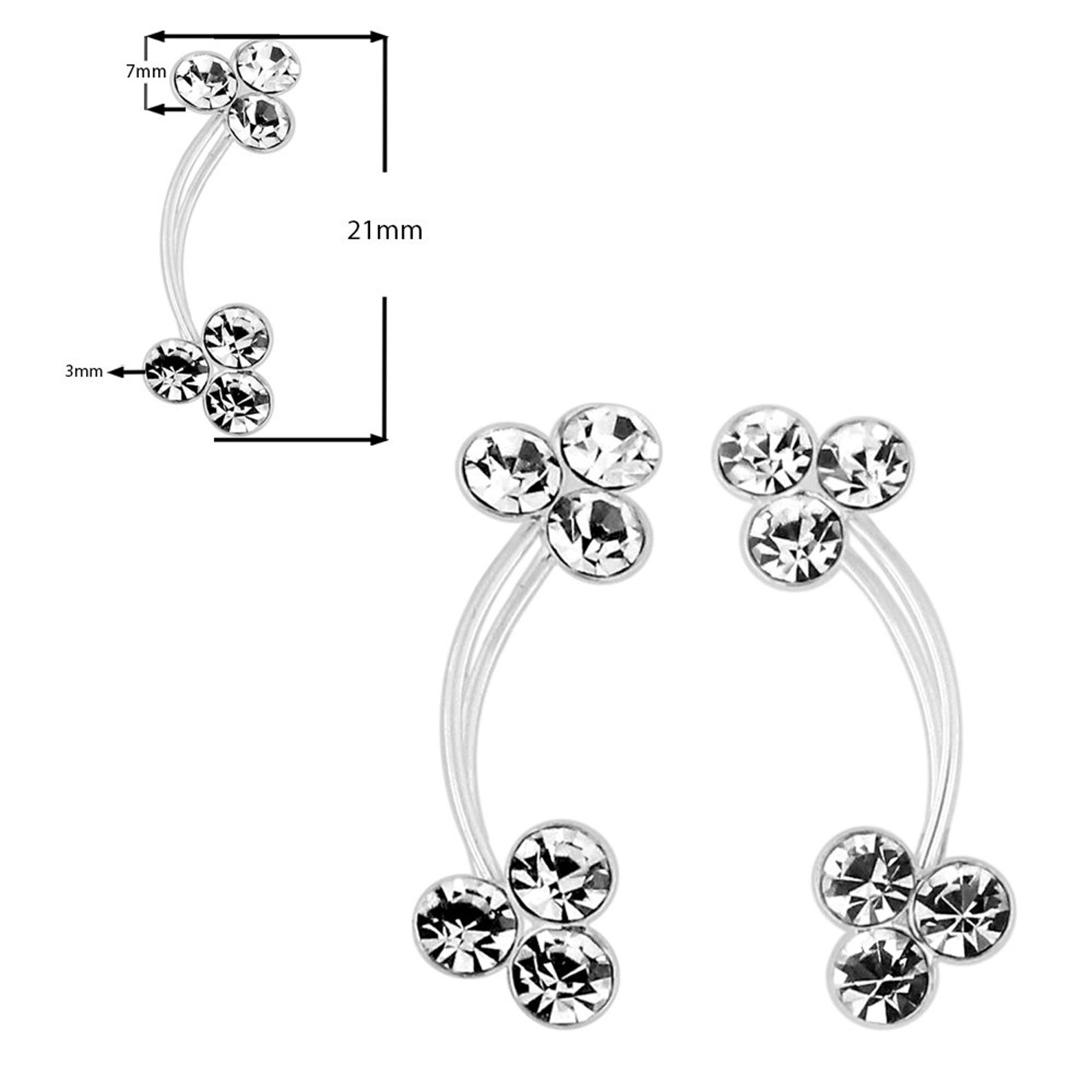 Crystal Ear Crawler Curved Ear Climbers Sterling Silver Ear Etsy